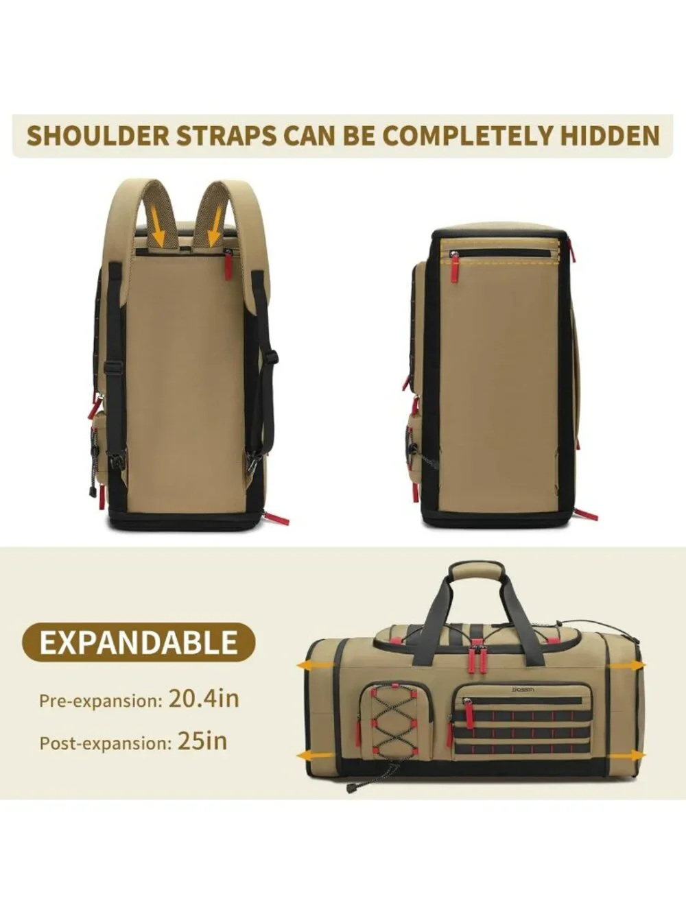 Expandable 45L-50L Sports Duffle Gym Bag for Men & Women - Versatile Travel Tote